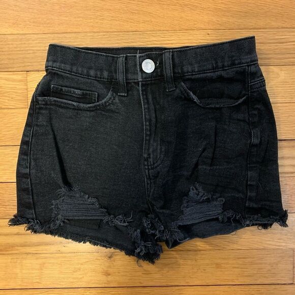 SO size 0 black distressed denim jean shorts high rise mom - Picture 1 of 3